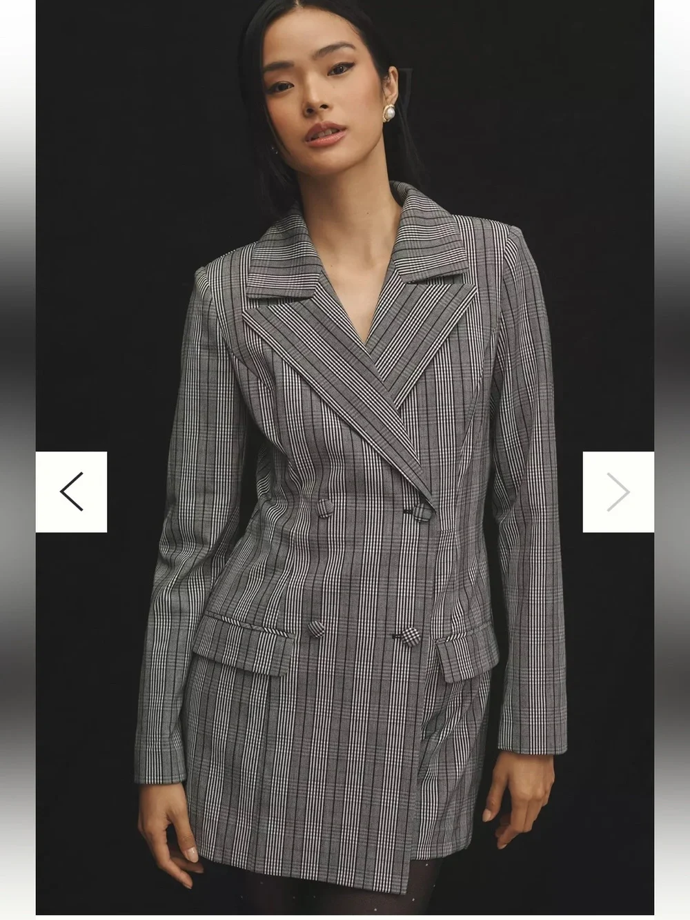 Anthropologie Hutch Double-Breasted Blazer Romper Black Plaid 12 Old Money NWT